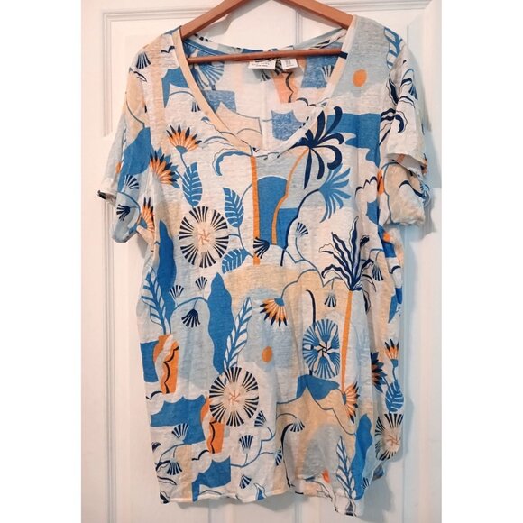 Nicole Miller Shirt Womens 1X Floral Pastel Linen Short Sleeve Lightweight Top - Picture 1 of 6